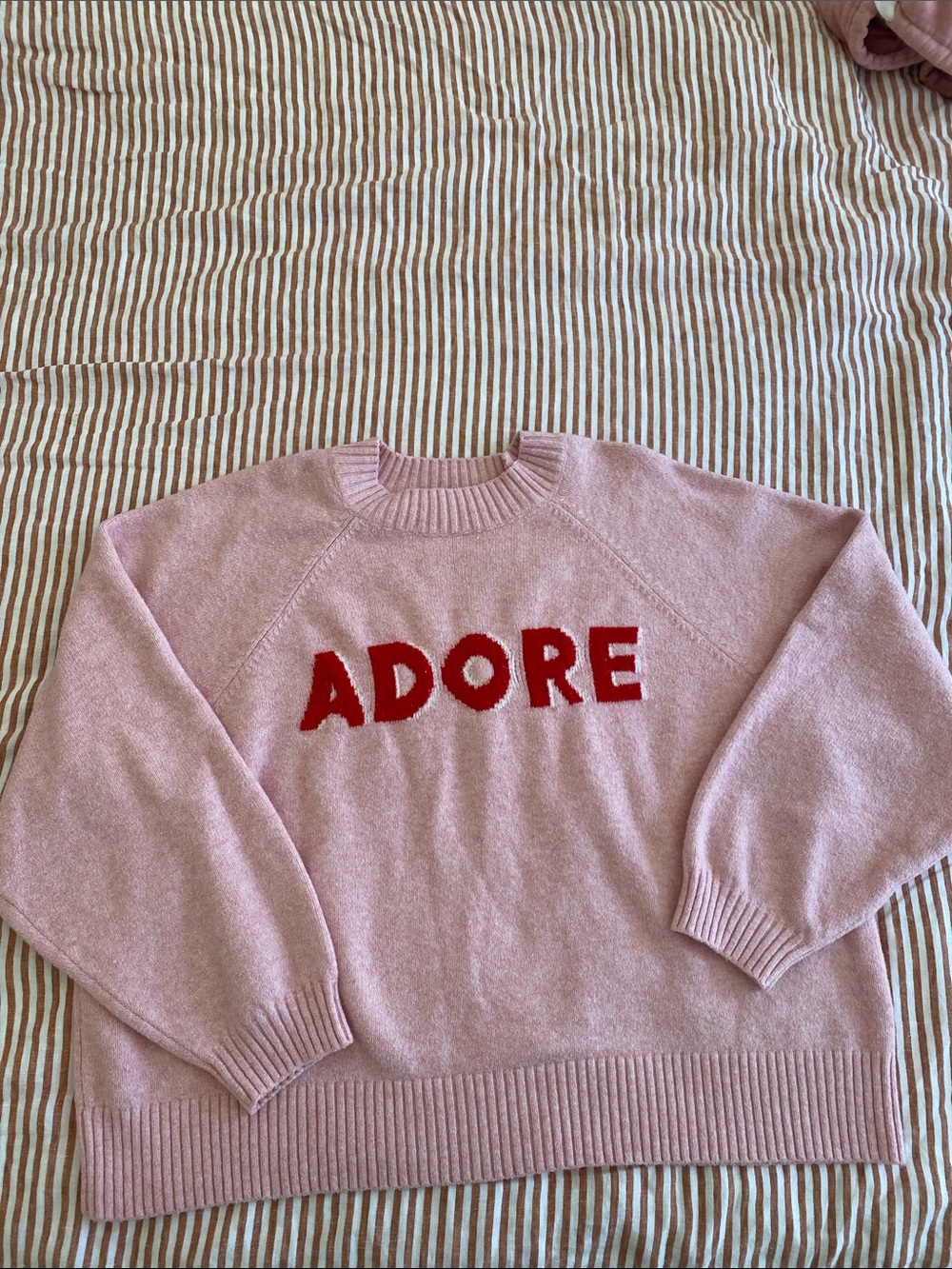 Old Navy Pink Crewneck Sweater with Red 'ADORE' Lettering
